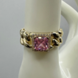 Pink stone chain ring (Anillo cadena piedra rosada
