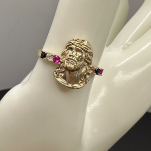 Ring with the face of Christ and a pink stone (Anillo con cara de Cristo con piedra rosa )  194